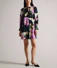 Ted Baker Lilac Black Floral Long Sleeve Slip Dress 1 AU8