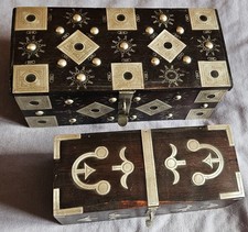 Lot 2 coffrets ébène à incrustation argent massif gravé Afrique Ethnique Touareg