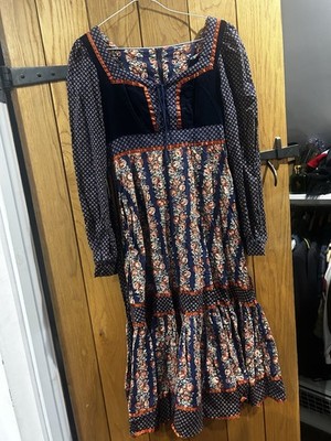 Vintage 70er Jahre Gunne Sax Kleid Gold Label Cabbage Rose Midi Größe 7