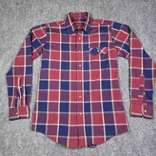 Levis Tailored For Men Small Vintage Plaid Button Down Shirt Burgundy Navy Blue