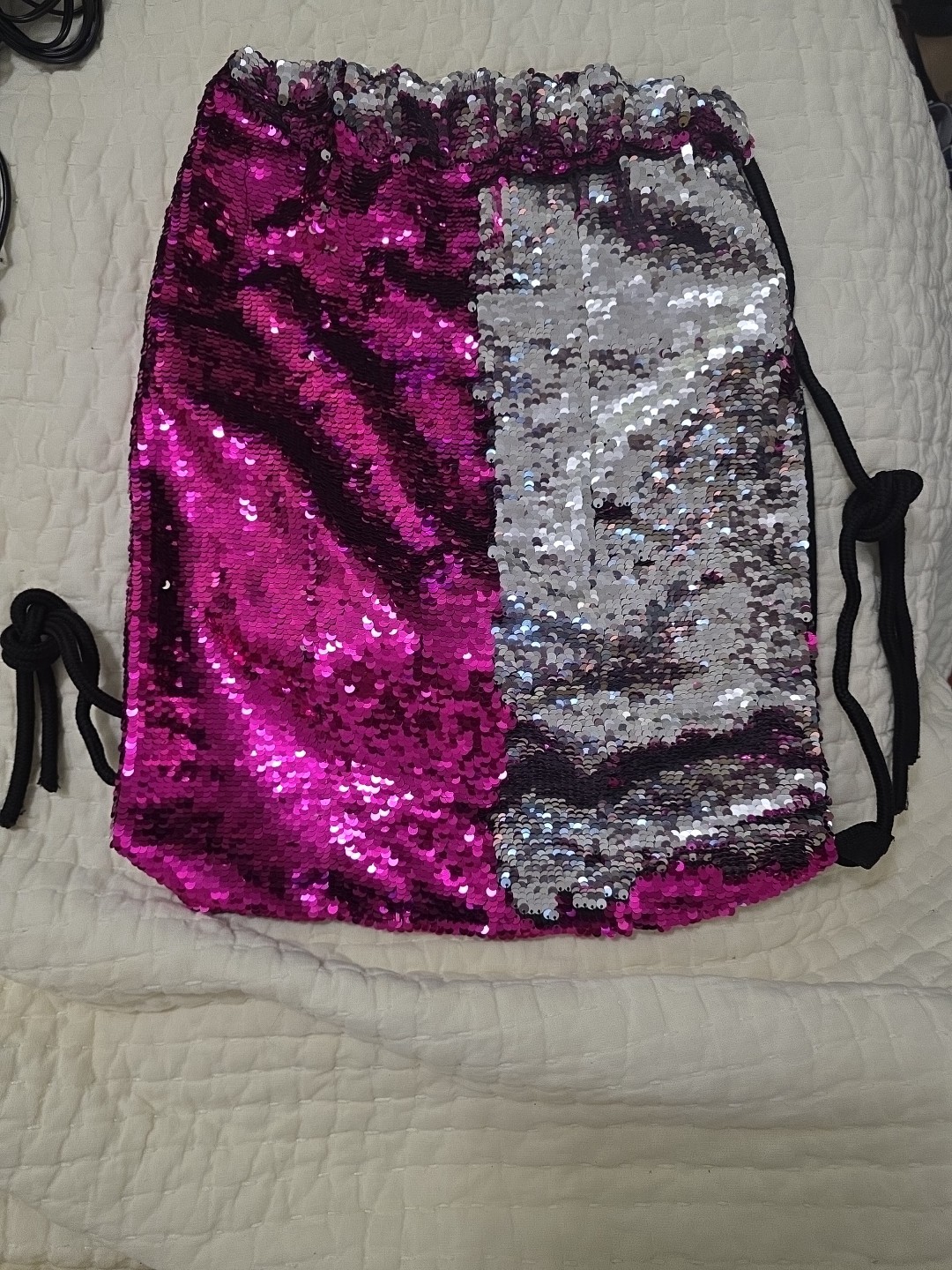 Pink Silver Sequin Drawstring Backpack  Flip Reve… - image 1