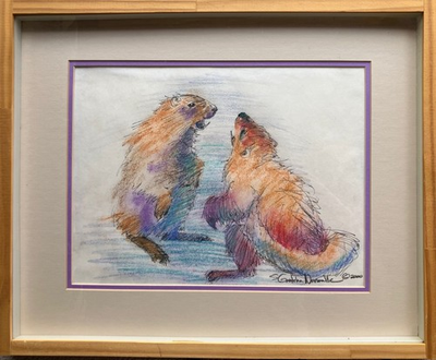 #ad Beavers Pastel and Ink New framed original by S. Gretchen Norwark $120.00