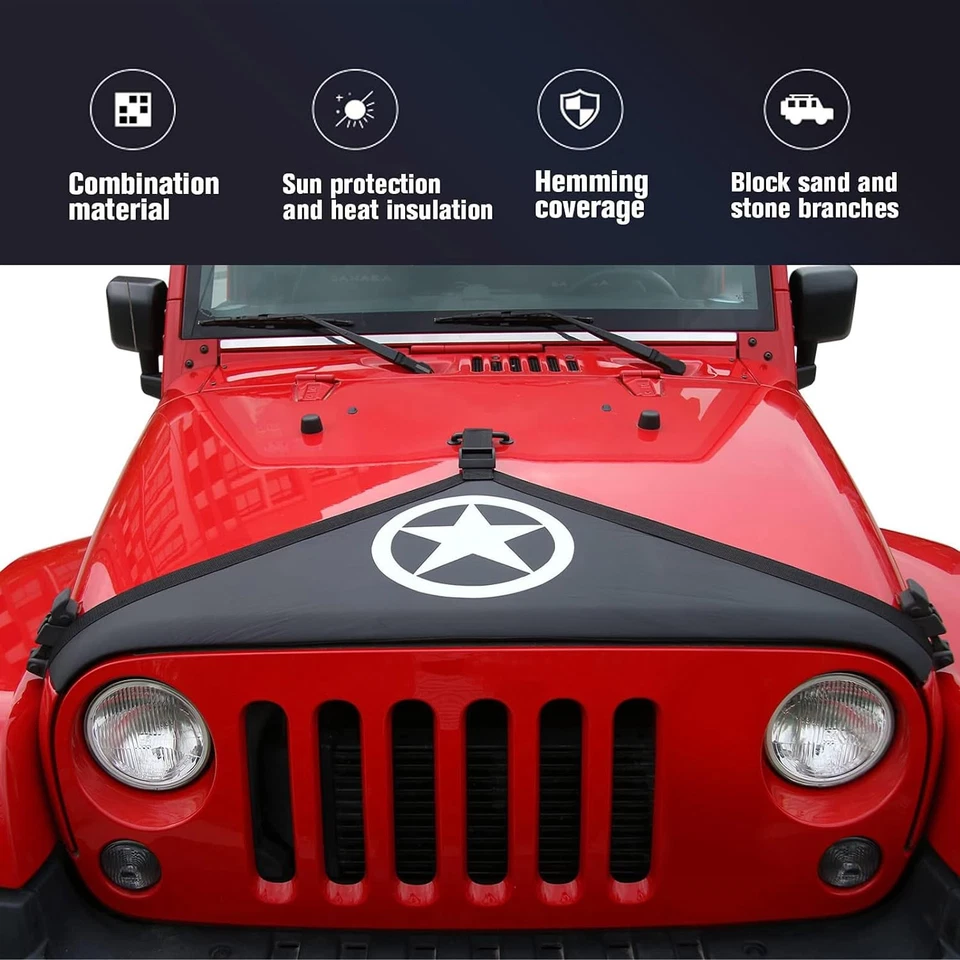 Защита торца переднего капота бюстгальтера для Jeep Wrangler JK JKU 2007-2018 Black Star - Изображение 3 из 4