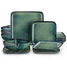 Dinnerware set stoneware green dinner service 4, 8, 12 people earthenware