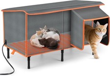 Extra Large Heated Cat House for Outside in Winter, Elevated Heated Outdoor C