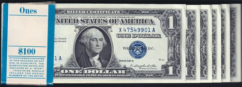 USPC TWO (X2) FR 1621 $1 1957B SILVER CERTIFICATES, UNC (GEM) WITH SEQ SERIAL#'s - Picture 3 of 7