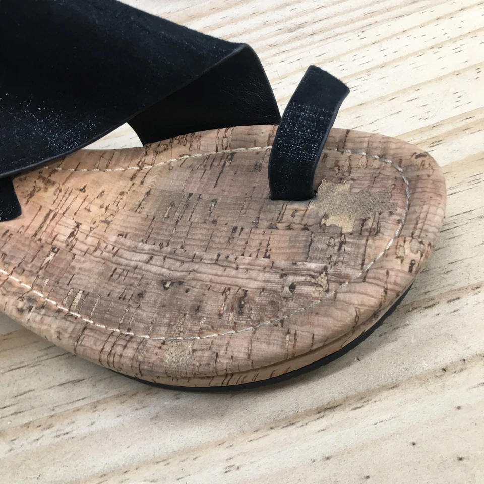 Sandalias Donald Pliner para mujer 9 M negras gamuza corcho cuña sin cordones punta lazo informales Foto 3 de 4