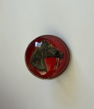 Vintage Horse Head Belt Buckle Red Lucite Western Equestrian Round 1.75  