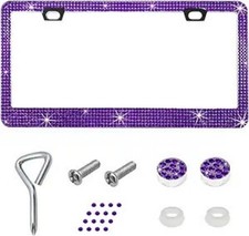 Bling License Plate Frame Handcrafted Rhinestone License Plate Color Purple Bling License Plate Frame Handcrafted Rhinestone License Plate Color Purple