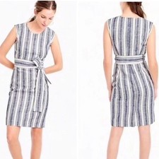 J.Crew Striped Linen Blend Tailored Dress Blue White Size 2