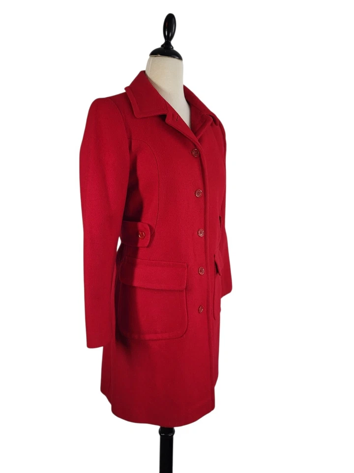 Abrigo De Colección Moda Intl 100% Lana Guisante Para Mujer’s 4P Rojo Largo Elegante Vacaciones Navidad Foto 3 de 4