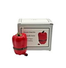 PHB Porcelain Hinged Box Red Pepper With Ladybug Trinket Midwest 34567 ~ New