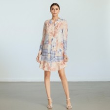 Tory Burch Cora Silk Shirt Dress Size 8 Semi Sheer Patchwork Long Sleeve Boho