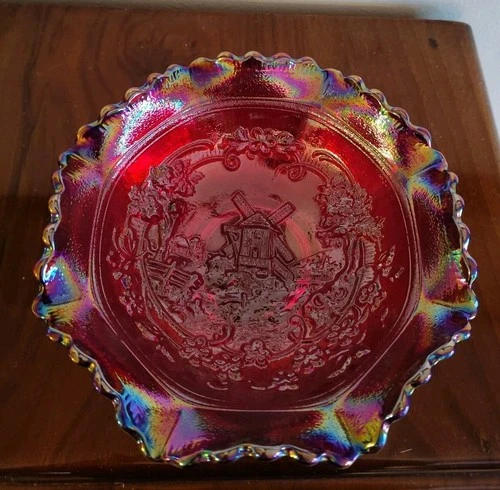 Vintage Carnival Glass Imperial Windmill 8" Stunning Amberina/ Red Bowl