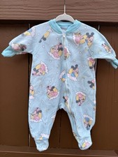 Vintage Disney Baby Minnie Mouse  Mickey Blue Footed Sleeper Zip Pajamas 3M