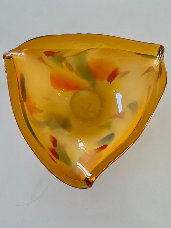Vintage Hand Blown Art Glass Murano Cristallerie Italy Triangle Bowl