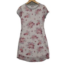 Bongo Women Sz M Sheer Lined Short Cap Sleeves Dress Floral Pink White Coquette