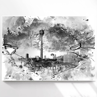 Leinwand Bild Düsseldorf Skyline Schwarz Weiß Abstrakt Gemälde Wandbilder  3668A