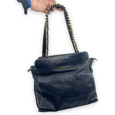 Rocco Barocco Black Leather Satchel Tote Handbag Chain Top Handle