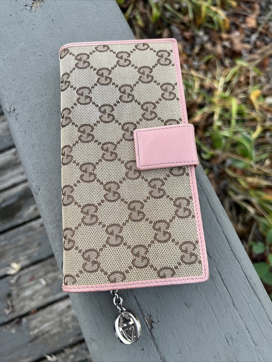 Vintage Gucci Wallet Brown Pink Monogram GG Long Continental