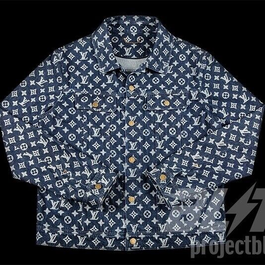 LOUIS VUITTON X KIM JONES DENIM MONOGRAM JACKET BLUE Sz 54 LOUIS VUITTON X KIM JONES DENIM MONOGRAM JACKET BLUE Sz 54