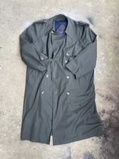 GANT Long Trench Coat Mens Sz 44R Belted Lined Long Jacket Duster Olive Green