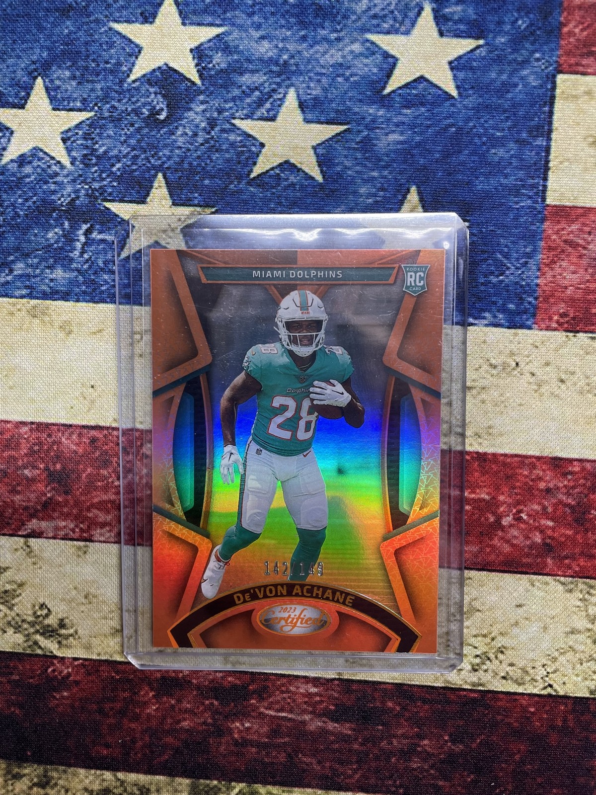 2023 Panini Certified #160 De'Von Achane Orange Mirror #/149