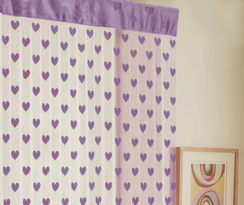 90 x 200 cm Lujo Corazones Lila Puerta Cortinas Persianas Pantalla Divisor Habitación Decoración Foto 2 de 4