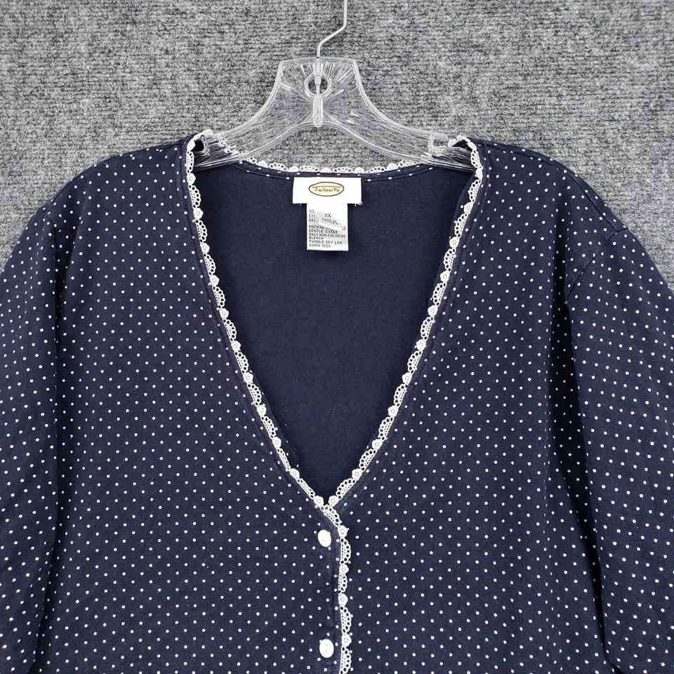 Cárdigan Talbots para mujer 2X Plus azul cuello en V lunares abotonados manga 3/4 tejido Foto 3 de 4
