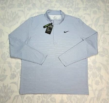 NIKE Dri-Fit Long Sleeve 1/4 Zip Stripes Golf Shirt Mens Blue White S XL 