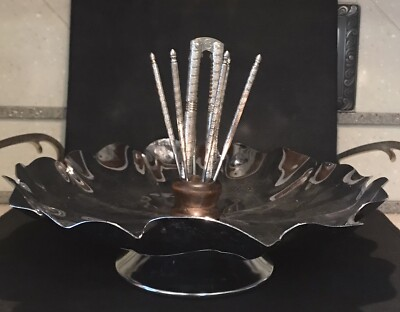 #ad MCM Vintage Nut Dish Shelton Chrome Floral Design With Tools $28.95