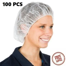 100 Disposable 18" Non-Woven Strip Mob Caps(White) Net Bouffant Head Covers