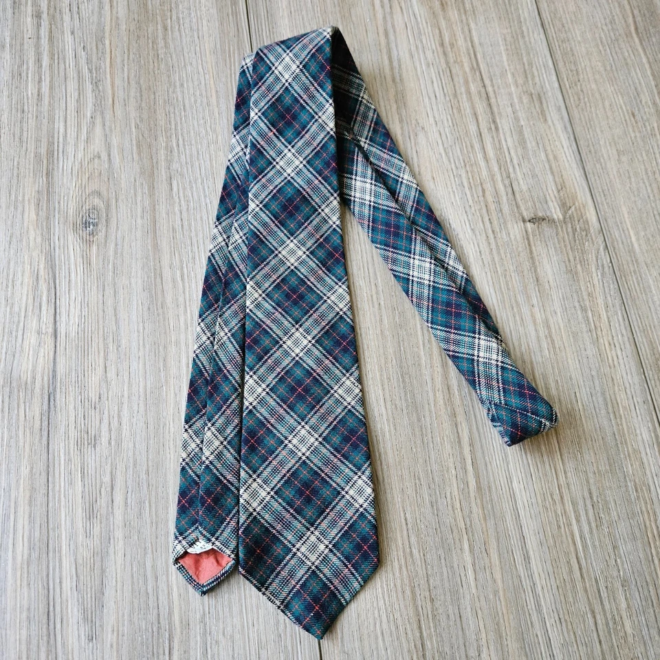 Corbata de cuello vintage a cuadros mezcla de lana de seda Bert Pulitzer de 4" para hombre  Foto 2 de 4