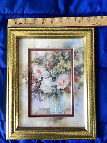 Gloria Irvine Pastel Peonies 8 X 10 Swiss Mat Floral Print in Gold Frame - Picture 8 of 8