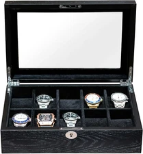 Watch Box for Men 10 Watches Storage Organizer Case, Smart Watch Display, Black
