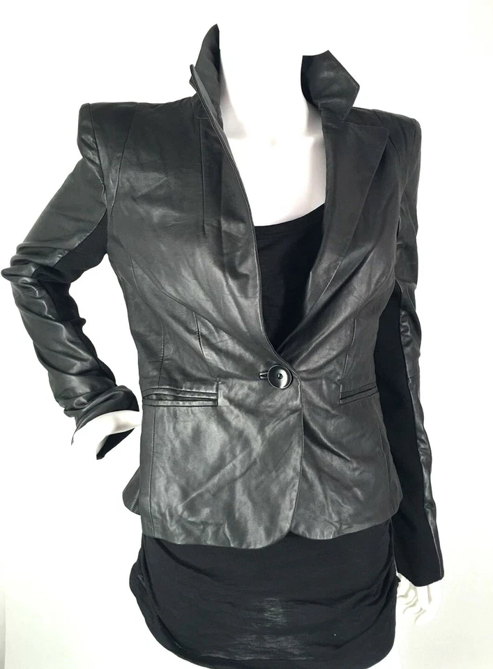 Trouve 女式黑色真皮底线外套夹克,尺寸 S — 第 3/4 张图片