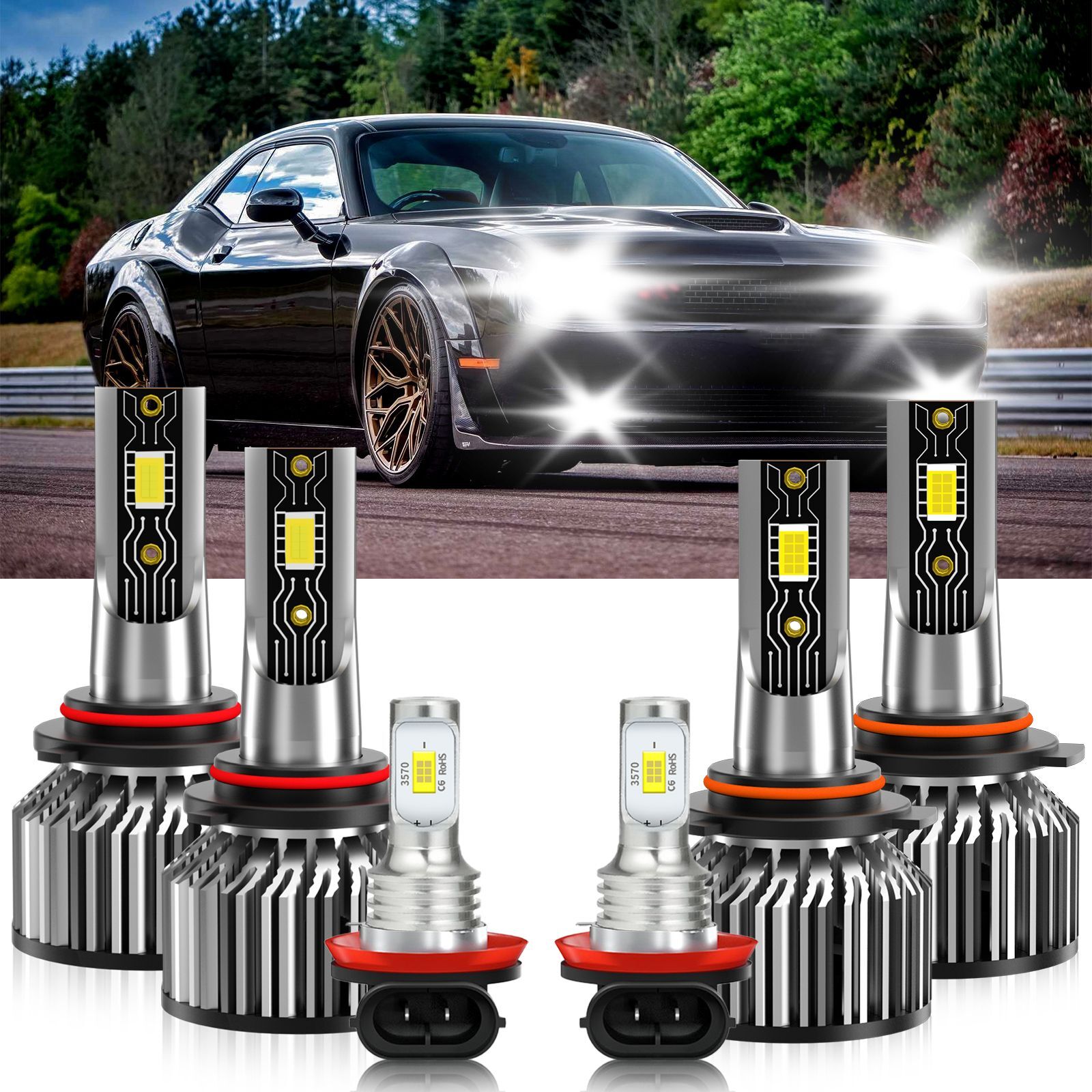 For Dodge Avenger 2013-2014 6x Combo 9005 9006 H11 LED Headlight Bulbs Fog light