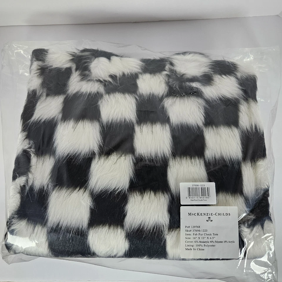 Nuevo Bolso de Mano Mackenzie Childs Fabuloso de Piel Sintética a Cuadros de Moda de Felpa Sellado Foto 3 de 4