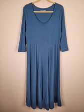 Soft Surroundings Size L Jersey Maxi Dress 3/4 Sleeve Scoop Neck Teal Green