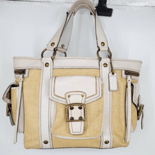 Coach Legacy Borsa a tracolla grande in paglia intrecciata naturale bianca