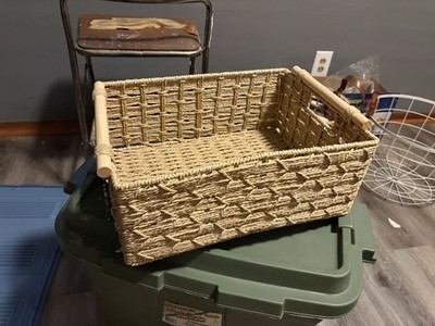 Beige Wicker Woven Rectangular Storage Basket w/ Handles  16x12x6.5 