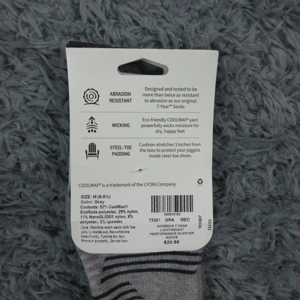 Meias femininas Duluth Trading Co cinza médio 7 anos Qtr fabricadas nos EUA CoolMax novas com etiquetas - Imagem 3 de 4