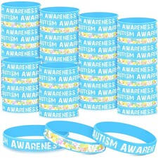 100 Pcs Autism Awareness Bracelets Wristbands Bulk Colorful Puzzle Pieces Sil...