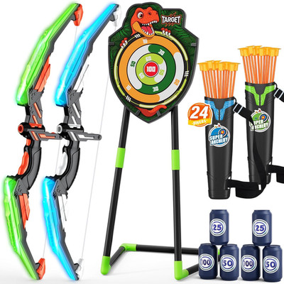HYES 2 Pack Bow and Arrow for Kids, LED Light Up Archery Set with 24 Suction Cup