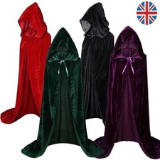 Long Velvet Hooded Cloak Cape Vampire Witch Book Day Fancy Dress Unisex Cape's