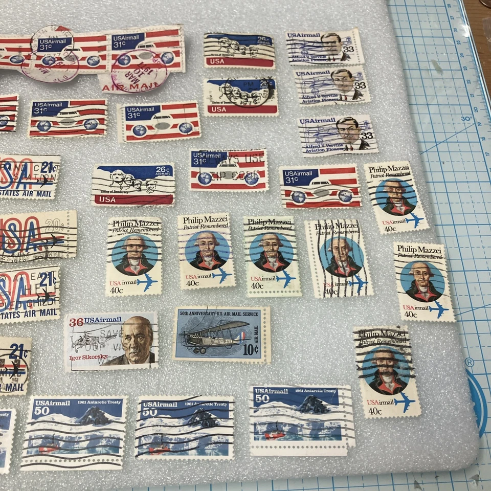 35 USED/Cancelled Vintage US Air Mail Stamps, 1950- 1975. $1 Ships. A DEAL! - Image 3 of 4