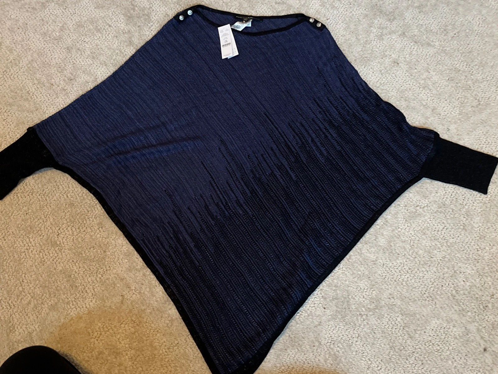 NWT White House Black Market WHBM Blue Black Glammy Ombre Poncho Sweater Sz S/M