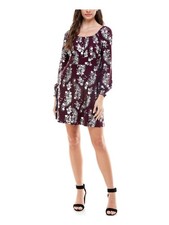 PLANET GOLD Womens Burgundy Foil Long Sleeve Mini Sheath Dress XXS