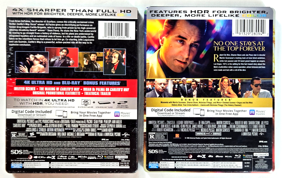 Carlito's Way 4K STEELBOOK & Casino 4K 30th Anniversary STEELBOOK