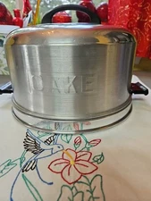 Vintage 1950's Kromex Aluminum Large Cake Carrier Two Piece Locking Lid 